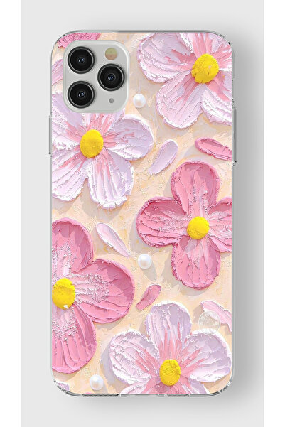 moonset Iphone 11 Pro Max Uyumlu Pastel Çiçek Tasarımlı Baskılı Şeffaf Telefon Kılıfı