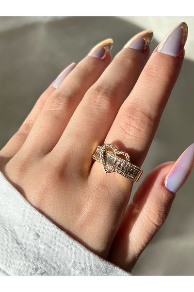 Eylülün Takısı Women's Gold Color Stone Heart Ring