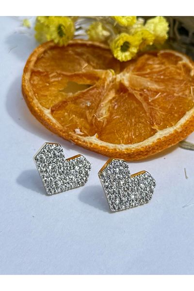 MyladyAccessoriess Special Series Zircon Stone Detailed Minimal Heart Earrings