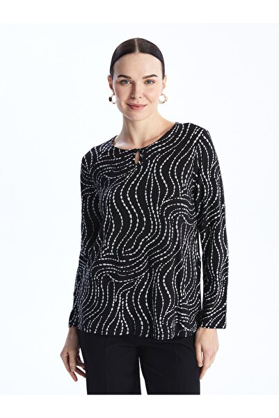 LC Waikiki Bisiklet Yaka Desenli Uzun Kollu Kadın Bluz