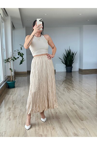AYSEGUL SOZKESEN Beli Lastikli Kırışık Görünümlü Kraş Etek