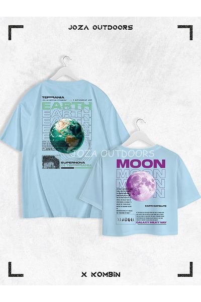 Joza Outdoors Комплект от 2 части за жени и мъже, унисекс, с принт Earth Moon Lover, голям размер, цветна тениска с щампа на гърба