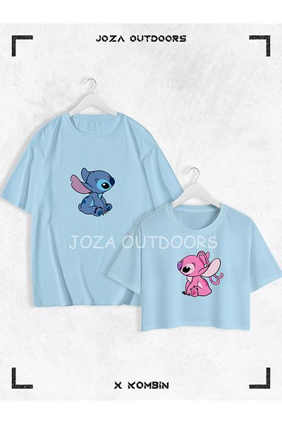 Joza Outdoors Γυναικεία Ανδρικά Unisex Lilo&Angel Stitch Lover Combination Oversize Πολύχρωμο Tshirt Πίσω Σετ 2 τεμαχίων