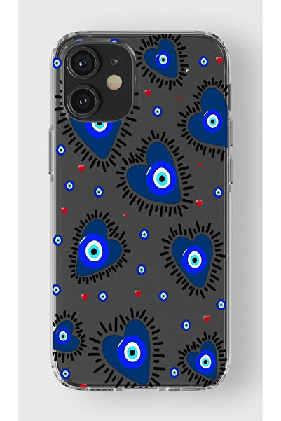 moonset Iphone 12 / 12 Pro Uyumlu Nazar Kalpler Tasarımlı Baskılı Şeffaf Tele...
