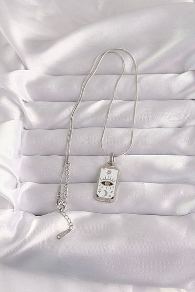 Clariss 316L Steel Silver Color White Enamel Eye Figure Tarot Pendant
