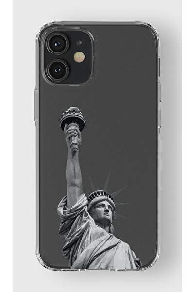 moonset Iphone 12 Mini Uyumlu Özgürlük Heykeli Tasarımlı Baskılı Şeffaf Telef...