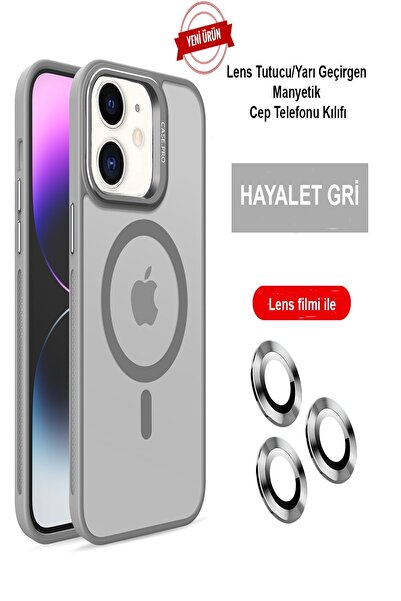 Bilişim Aksesuar iPhone 12 Case Pro Lens Standlı Kılıf Lens Magsafe Kapak - Gri