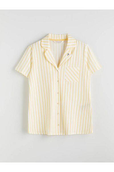LC Waikiki Lcw dream ecru shirt collar striped maternity shorts pajama set