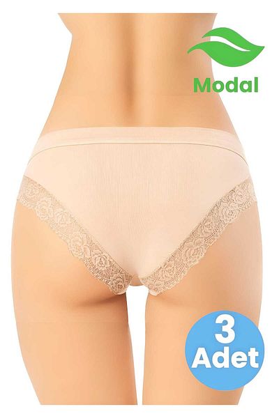 Uniquetrenders Women's 3-Piece Lace Detailed Modal Fabric Bikini Panties