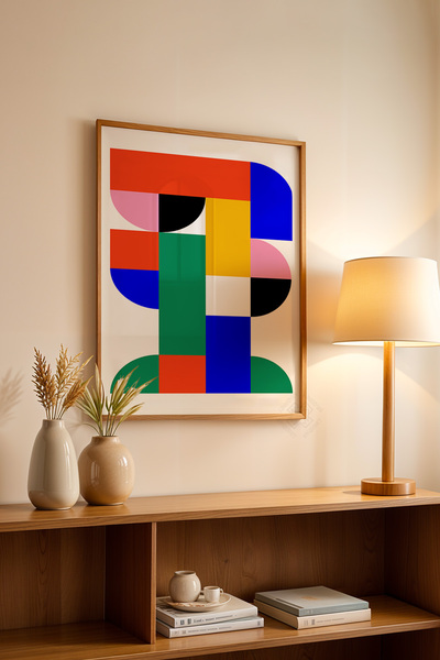 Basquiart Poster din seria Bauhaus cu ramă din lemn, tablou nr:14