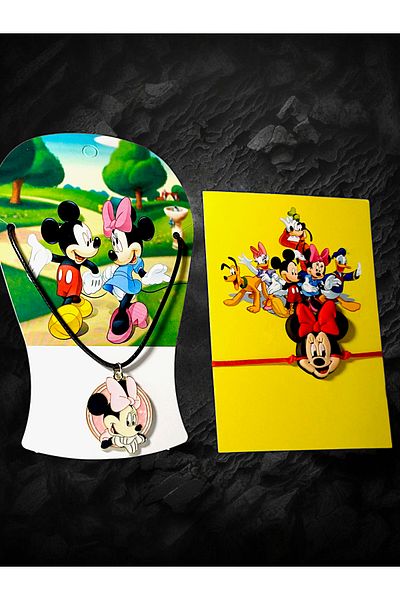 anonim Minnie Mouse Themed Adjustable Necklace and Bracelet Set (with Card)