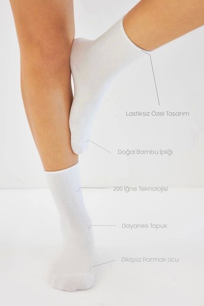 bamboo star Bamboo Women's Elasticless White Seamless Premium Socks 6-Pack Non-Squeezing Socks - Leave No Marks