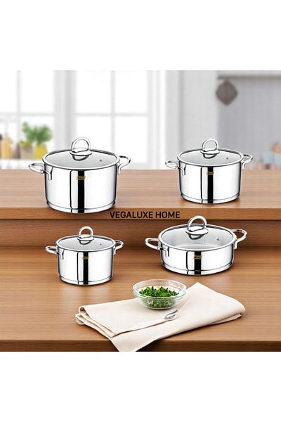 FMS Star 8 Pieces - Silver Cookware Set with Induction Base