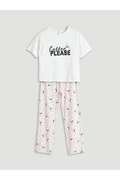 LC Waikiki Lcw Dream Pink Crew Neck Printed Women's Pajamas Set