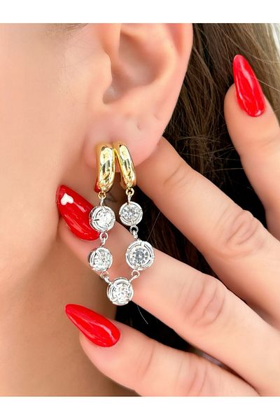 MyladyAccessoriess Special Series Ring and Stone Detailed Dangle Earrings