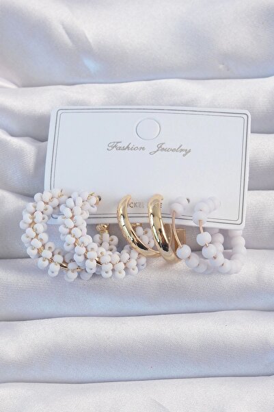 Clariss Gold Color Lilac Beaded Hoop Earring Set