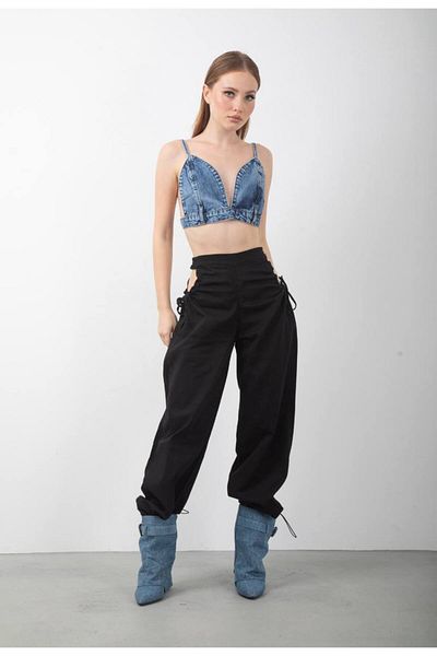 DENİKK TREND CROP DENIM JEAN FĂRĂ BRETELE CĂMAȘĂ BUSTIERĂ SPĂLATĂ