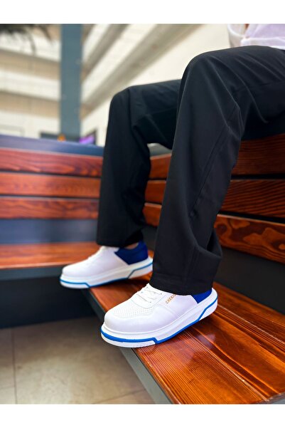 pabucmarketi Lace-Up Men's Casual Shoes White Cobalt Blue