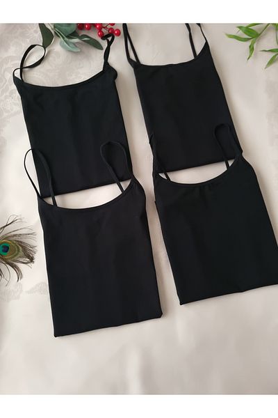 Demirsa Boutique 4-Piece Women's Black Rope Strap Lycra Combed Cotton Undershirt