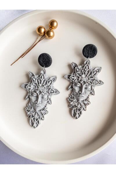 BeuBella Aksesuar BeuBella Moonstone Muse Gri Polimer Kil Küpe – El Yapımı Hafif Tasarım – Çelik Antialerjik Çivi