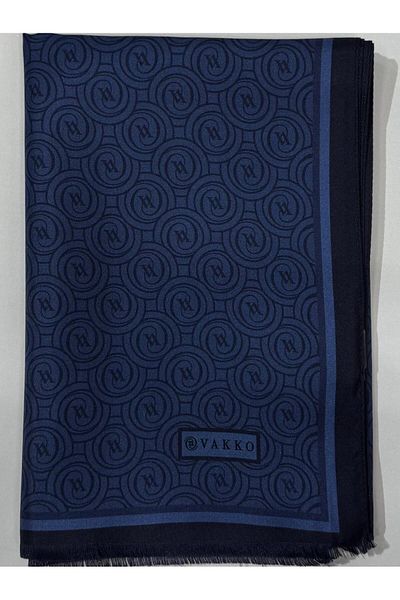 Vakko Şal de mătase Tivil Monogram 41407-albastru închis