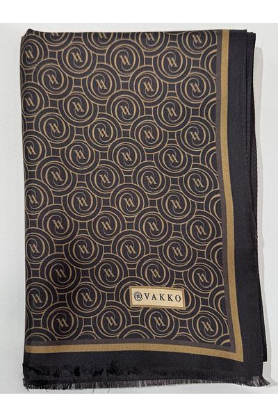 Vakko Μεταξωτό σάλι Tivil Monogram 41407-σκούρο καφέ Camel