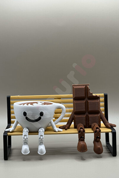 figurio Bank Üzerinde Çikolata Ve Espresso Biblo Seti / 3'lü Dekoratif Figür