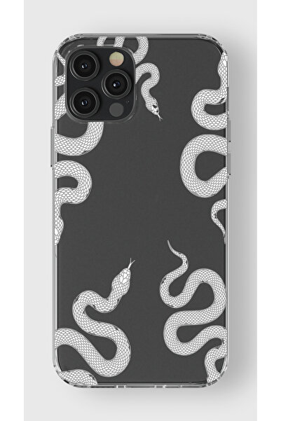 moonset Iphone 12 Pro Max Uyumlu Yılan Tasarımlı Baskılı Şeffaf Telefon Kılıfı