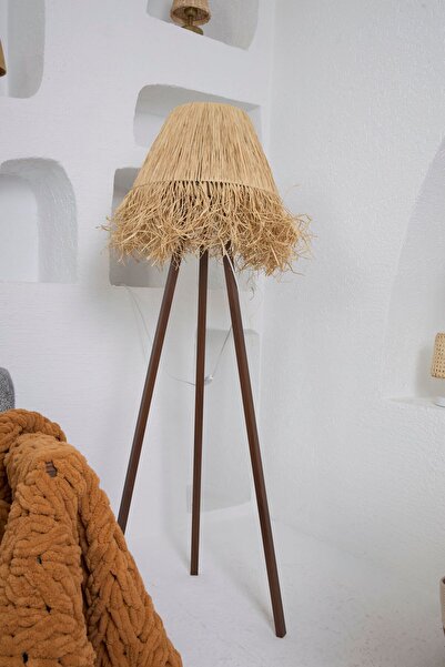 teknotrust Bohem Hasır Rafya Lambader (TRİPOD AYAK KAHVERENGİ)