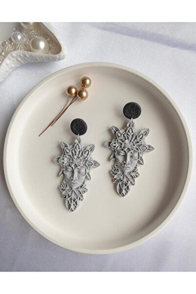 BeuBella Aksesuar BeuBella Moonstone Muse Gri Polimer Kil Küpe – El Yapımı Hafif Tasarım – Çelik Antialerjik Çivi