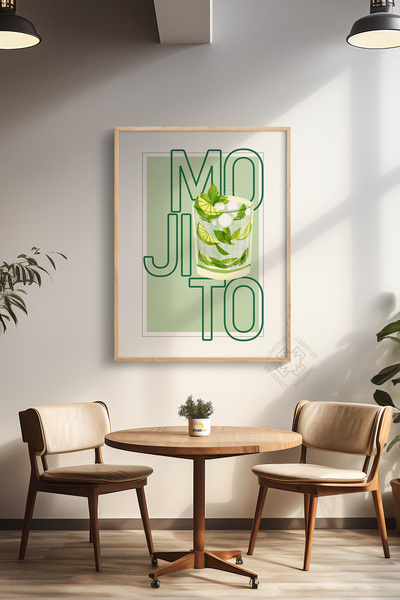 Basquiart Poster cu ramă din lemn din seria Cocktail, tablou, cafenea, restau...