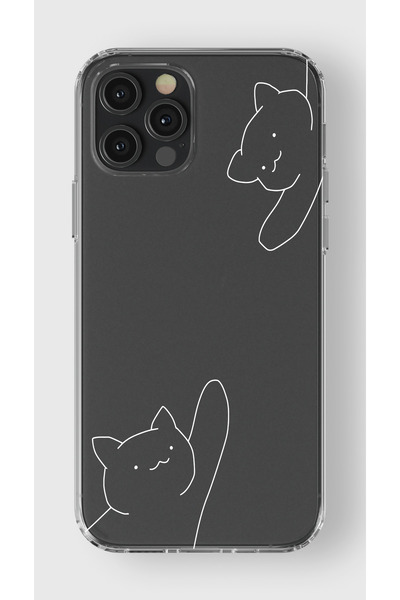 moonset Iphone 12 Pro Max Uyumlu Kediler Tasarımlı Baskılı Şeffaf Telefon Kılıfı