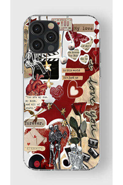 moonset Iphone 12 Pro Max Uyumlu Kolaj Tasarımlı Baskılı Şeffaf Telefon Kılıfı