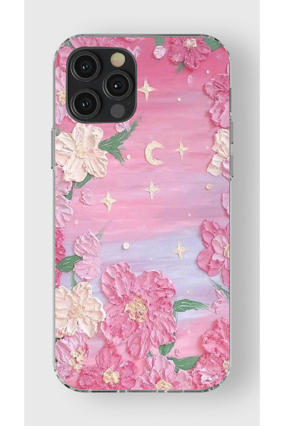moonset Iphone 12 Pro Max Uyumlu Pastel Çiçekler Tasarımlı Baskılı Şeffaf Tel...