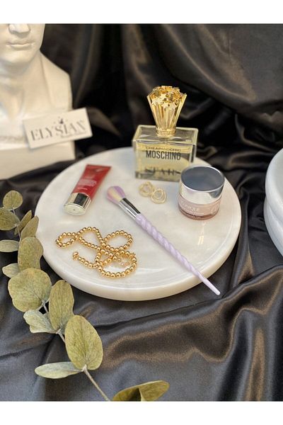 Elysian Handmade White Marble Tray Round Presentation Stand Bathroom Accessory Tray Cheese Plate
