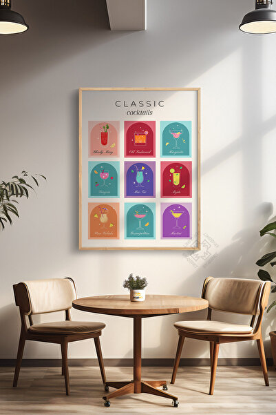 Basquiart Kokteyl Serisi Ahşap Çerçeveli Poster, Tablo, Cafe, Restoran, Mutfak Duvar Dekoru No:31