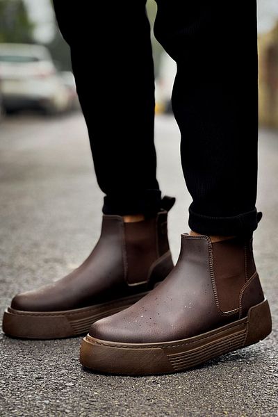 pabucmarketi Elastic Men's Chelsea Boots Brown