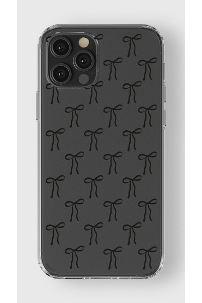 moonset Iphone 12 Pro Max Uyumlu Siyah Fiyonk Tasarımlı Baskılı Şeffaf Telefo...