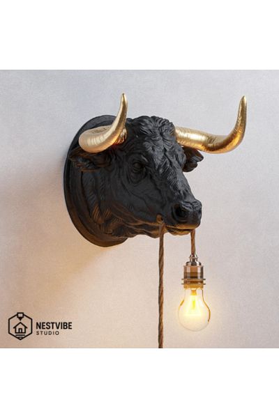 DREAM MODE Stylish Bull Design Wall Lamp with Golden Horn Nestvibe Special Series