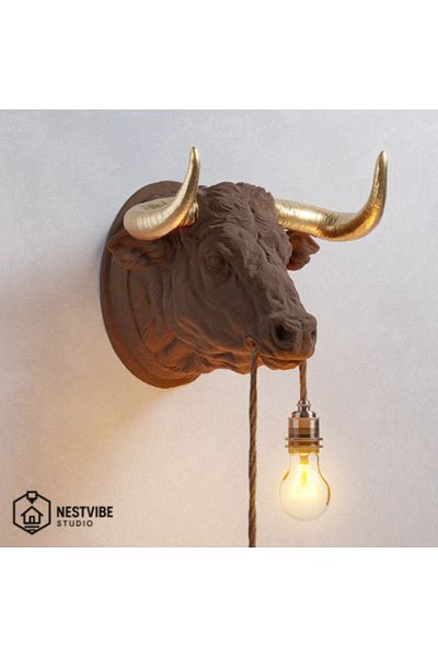 DREAM MODE Stylish Bull Design Wall Lamp with Golden Horn Nestvibe Special Series