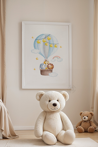 Basquiart Poster cu ramă albă pentru camera copiilor, camera bebelușilor, tab...