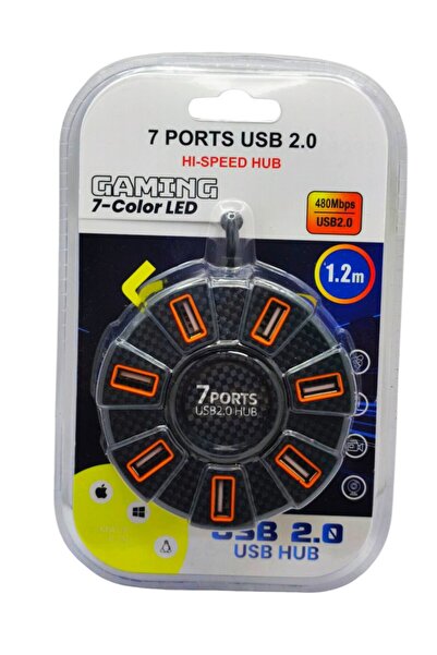 emrebilisim Gaming 7 Port USB 2.0 Uyumlu Hub Çoğaltıcı 480Mbps 7 Ledli 1.2 Metre