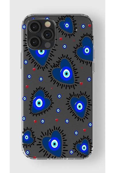moonset Iphone 12 Pro Max Uyumlu Nazar Kalpler Tasarımlı Baskılı Şeffaf Telef...