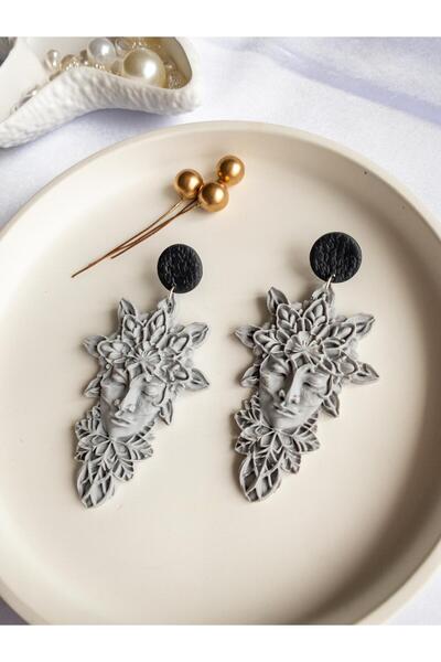 BeuBella Aksesuar BeuBella Moonstone Muse Gri Polimer Kil Küpe – El Yapımı Hafif Tasarım – Çelik Antialerjik Çivi