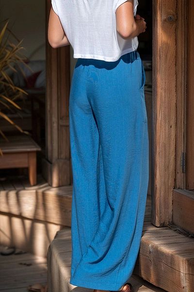 bacc Women's Indigo Linen Elastic Waist Loose Trousers Bcbsk-25700-2933