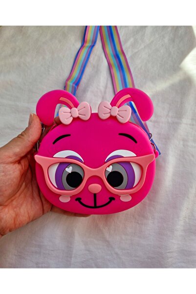 Beyaz Dükkan Gözlüklü tavşan figürlü silikon çanta ayarlanabilir askı