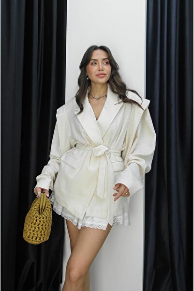 Havoş Λινό μπουφάν Ecru Salvia με επένδυση με ζώνη