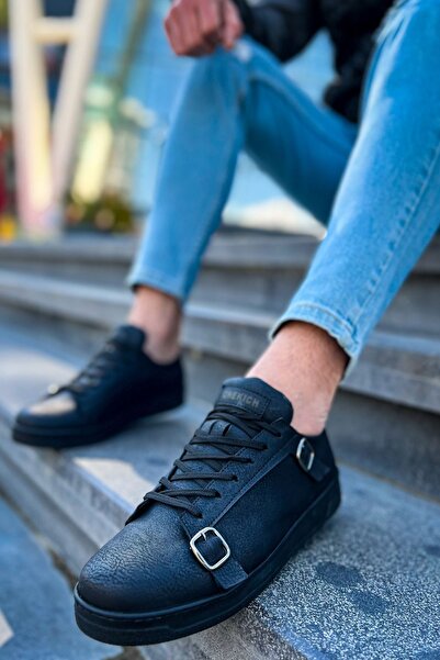 pabucmarketi Lace-Up Buckle Detailed Men's Casual Shoes Black