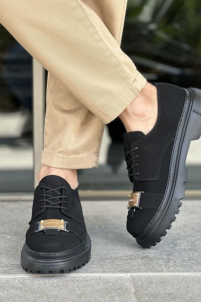 pabucmarketi Lace-Up Buckle Detailed Men's Casual Shoes Black