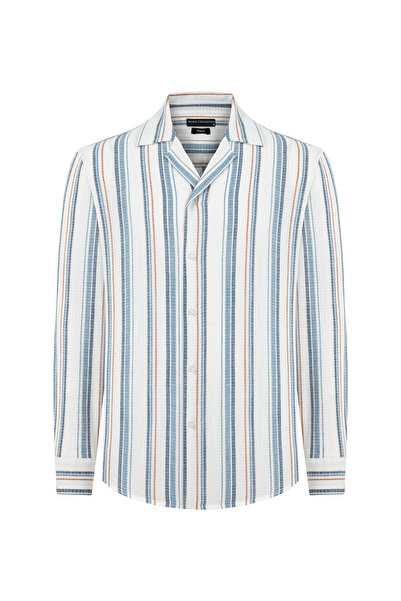 Mudo KETEN KARIŞIMLI REGULAR FIT ÇİZGİLİ GÖMLEK